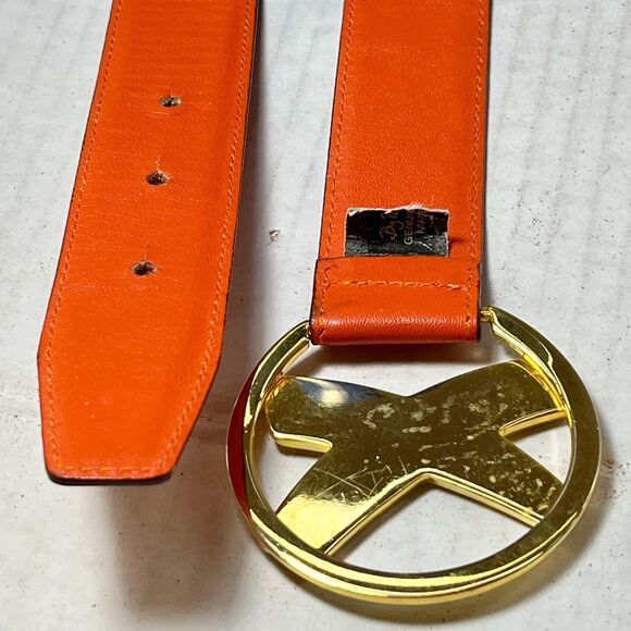 Vintage Paloma Picasso Italian Leather Womens Belt Size S M 30 70\'s Orange Gold main image 4